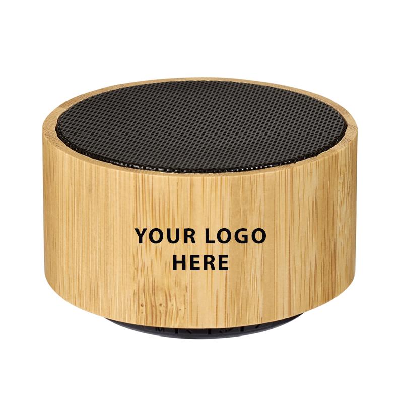 Eco-Friendly Bamboo Bluetooth Speaker with Ambient Lights & Built-in Mic with Logo